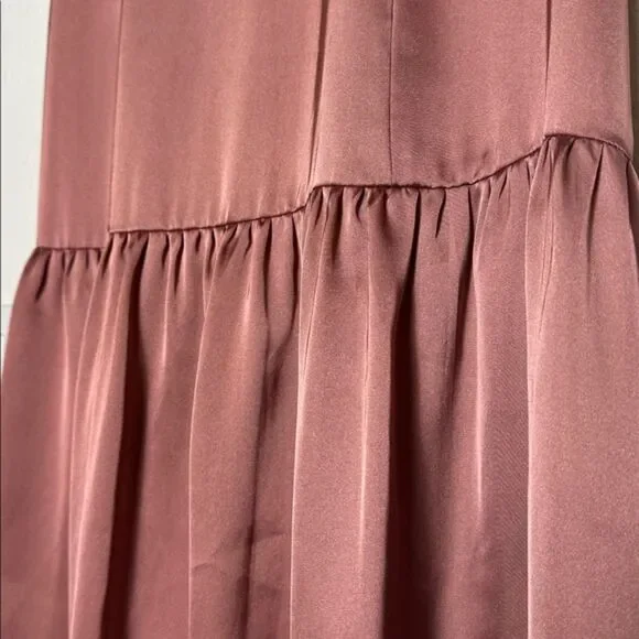 Topshop Tiered Satin Maxi Skirt Size 8 Pull On Feminine Girly Fairy Dusty Rose - Picture 5 of 11